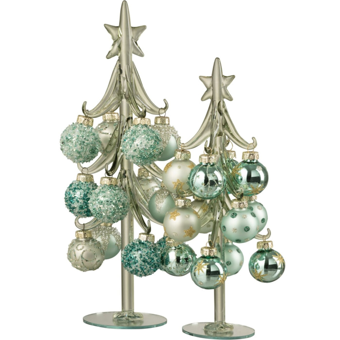 J-Line décoration sapin de Noël + Boules - verre - vert/bleu - large