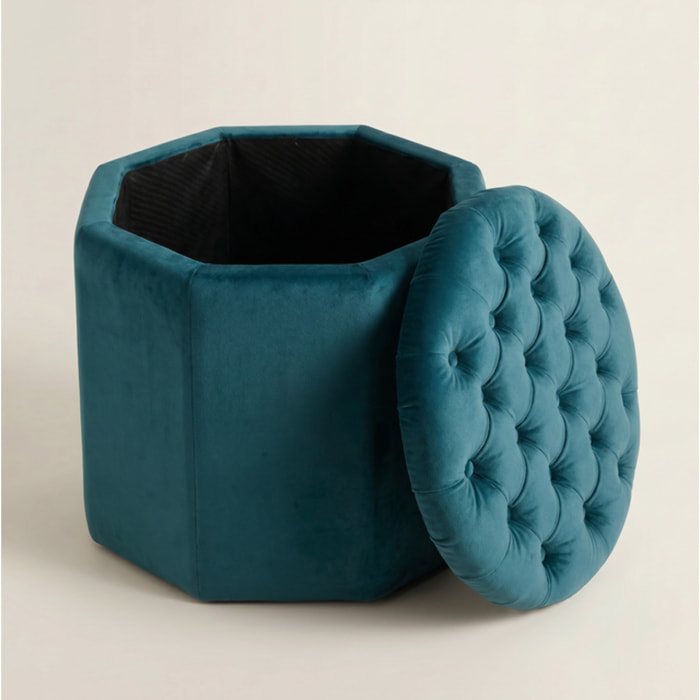 Pouf contenitore ottagonale in velluto trapuntato 40x35 cm, sgabello imbottito con vano portaoggetti, pouf salvaspazio elegante per salotto camera da letto ingresso cabina armadio, design moderno effetto velvet