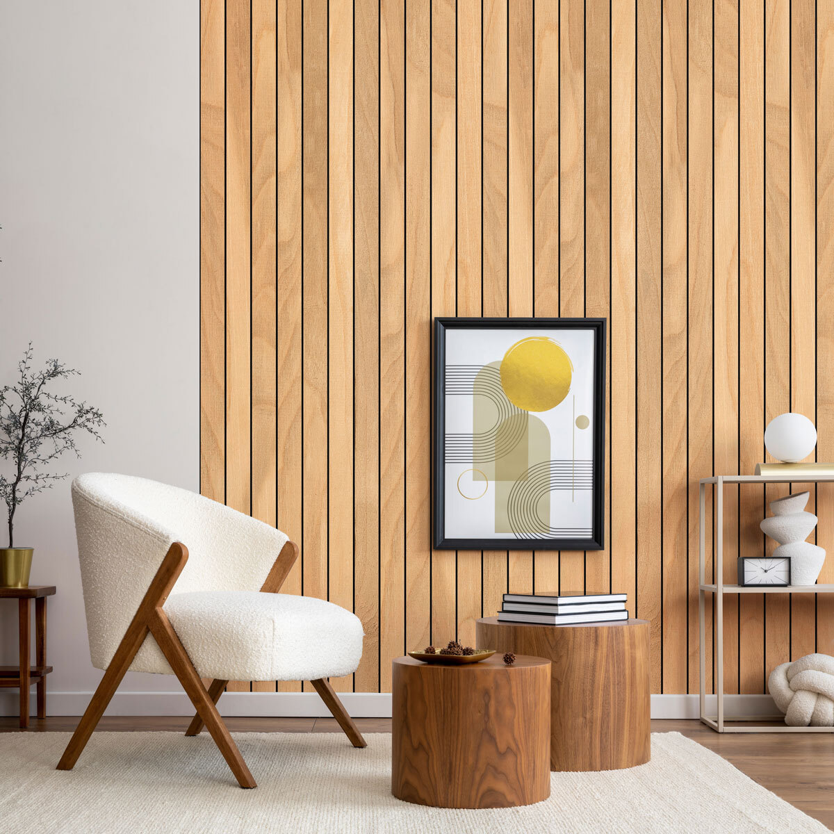 Rouleau revêtement adhésif vinyle au mètre - Sticker mural panneau de bois - CLAIR ET NOIR