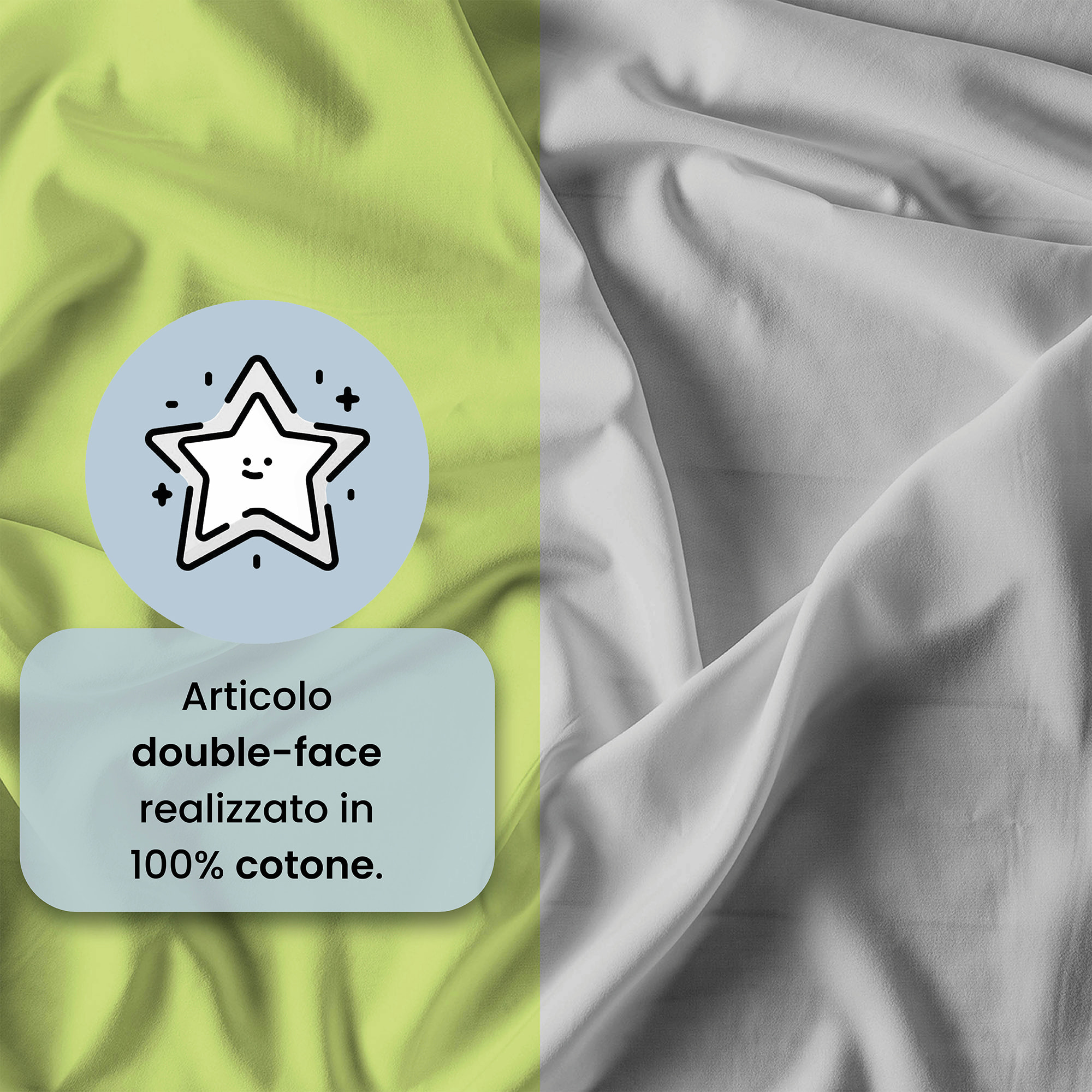 PARURE COPRIPIUMINO NATURAL COLOR, 100% Cotone, Made in Italy - VERDE ACIDO/GRIGIO CHIARO