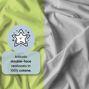 PARURE COPRIPIUMINO NATURAL COLOR, 100% Cotone, Made in Italy - VERDE ACIDO/GRIGIO CHIARO