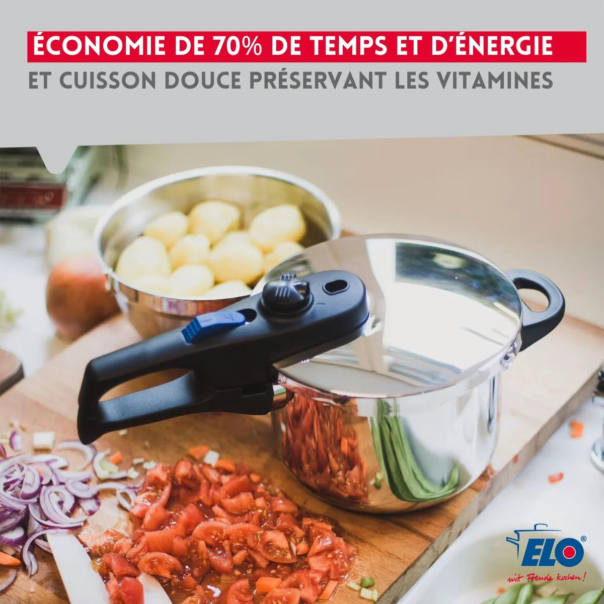 Autocuiseur vapeur en acier inoxydable 18/10 22 cm 3 à 6 litres Elo Praktika Plus XL