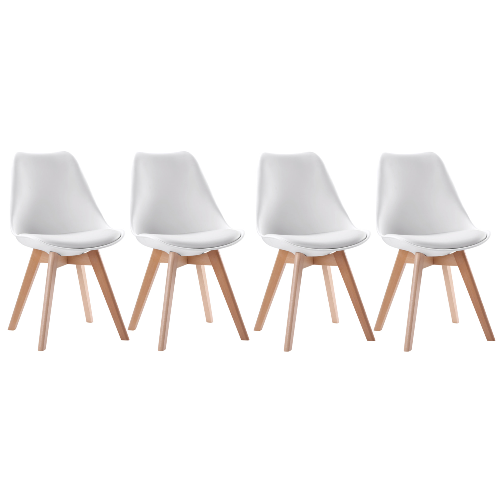 Lot de 4 chaises scandinaves NORA blanches avec coussin