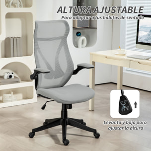 Silla de Escritorio de Malla Silla de Oficina Giratoria con Altura Ajustable Reposabrazos Abatibles y Función de Basculante Silla para Estudio Carga 120 kg Gris Claro