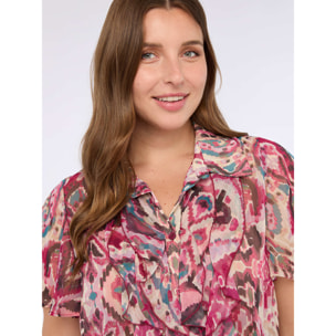 Fiorella Rubino - Blusa in georgette con stampa e volant - Rosa