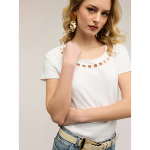 Motivi - Camiseta con motivos cut-out - Blanco