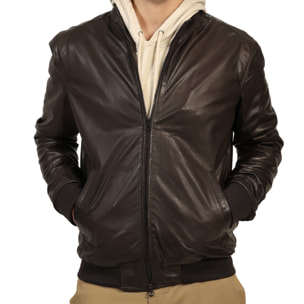 Giubbino in vera pelle di vitello Marrone-Slim Fit