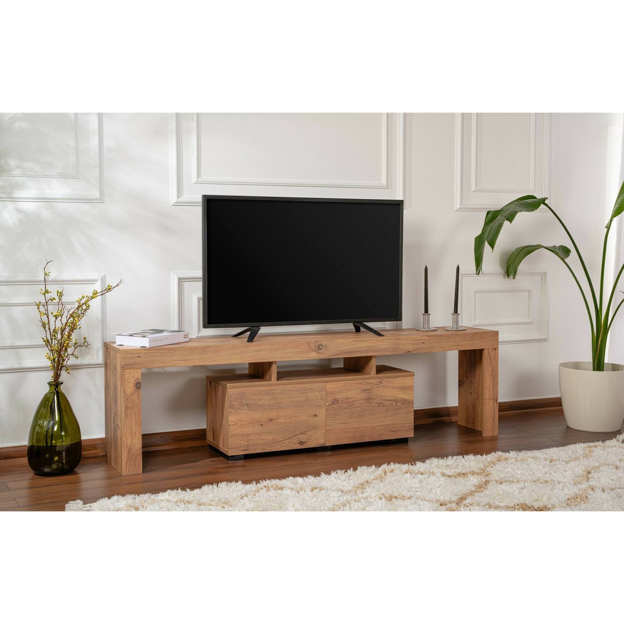 Mobile porta TV Andarna, Credenza da soggiorno, Armadio basso per TV, Base parete attrezzata, 180x31 h50 cm, Pino