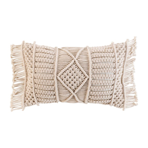 Coussin déhoussable avec franges et macramé - Naturel