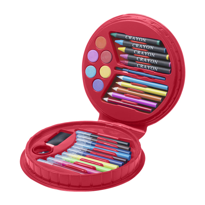 Trinen: Set di 29 pezzi per disegno e pittura, in una custodia di design circolare.