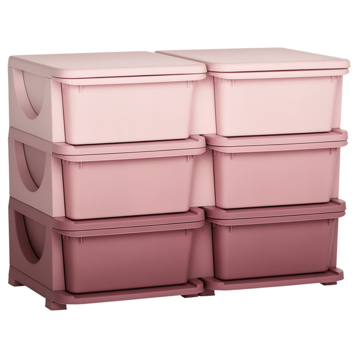 Organisateur de jouets enfant 6 tiroirs 3 niveaux rose
