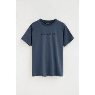 Camiseta azul denim de manga corta con bordado Established 2012 Polo Club