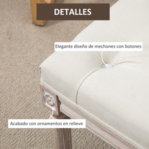 Taburete para Pie de Cama Tapizado en Tela con Asiento Acolchado y Patas de Madera Banqueta de Estilo Vintage para Dormitorio Recibidor Salón 80x40x43 cm Beige