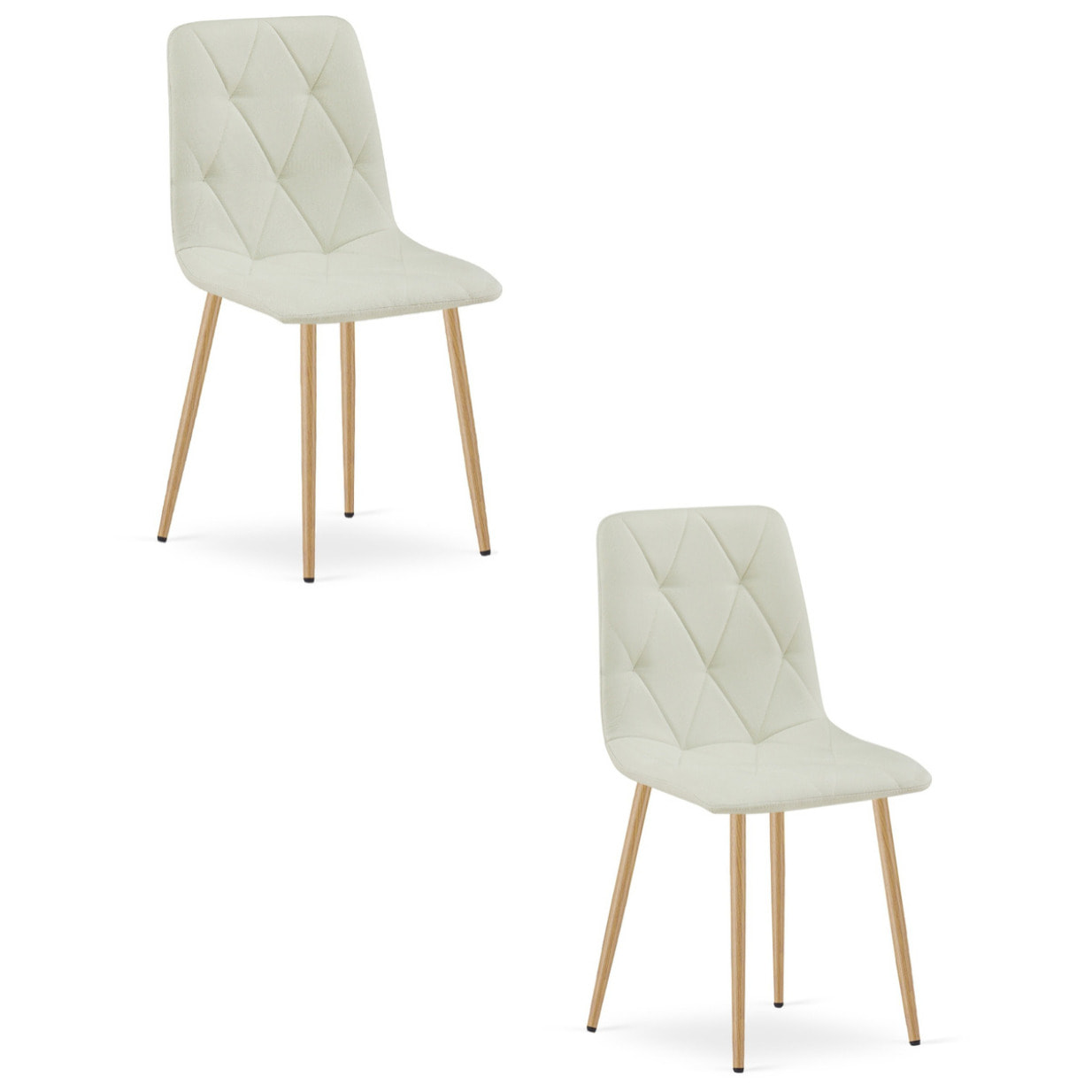 Set di 2 sedie Libra in tessuto beige e gambe effetto legno