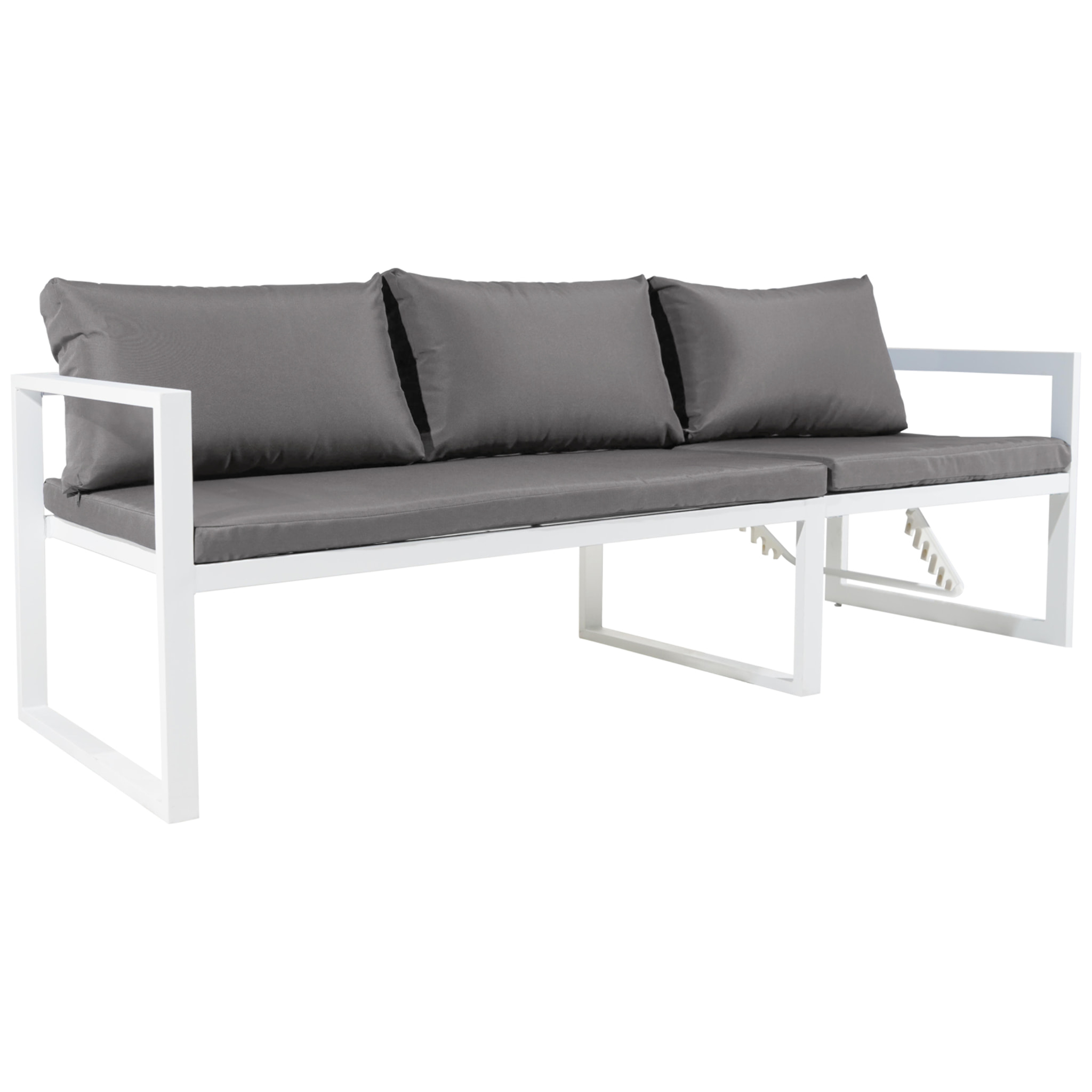 Salon de jardin modulable IBIZA en tissu gris 4 places - aluminium blanc