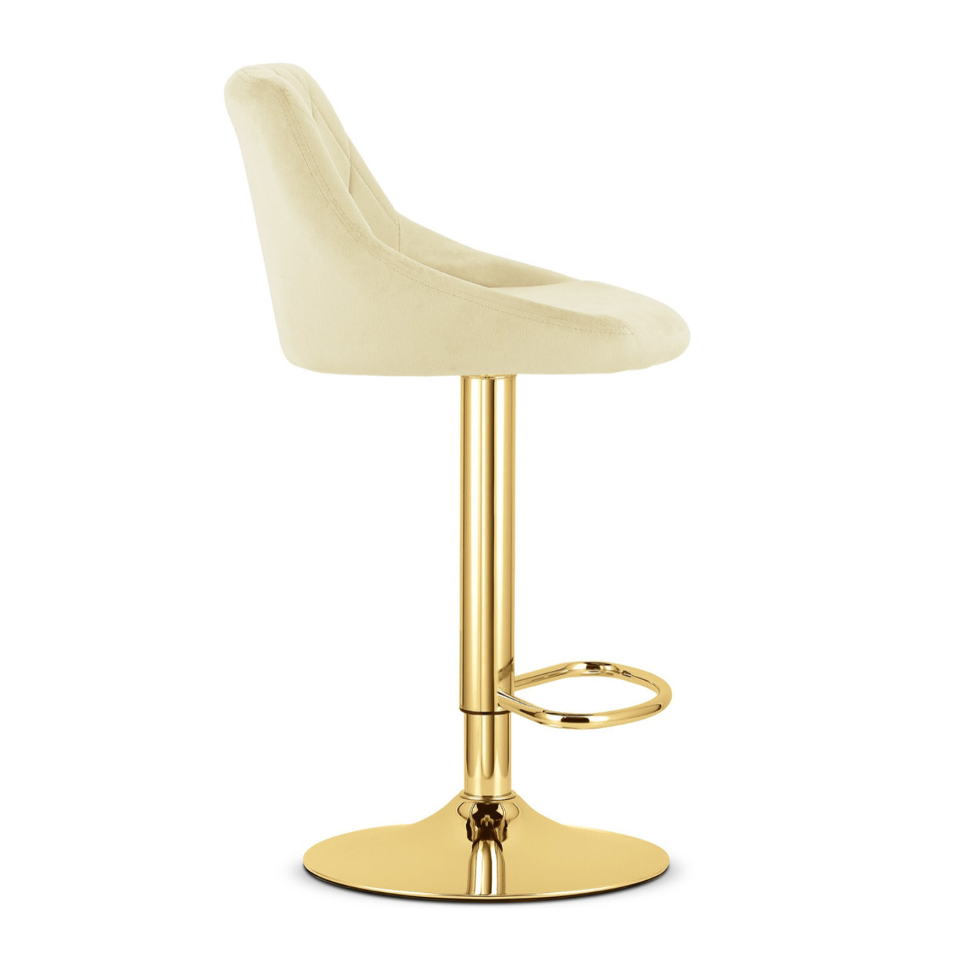 Sgabello girevole Kast in velluto beige e base oro