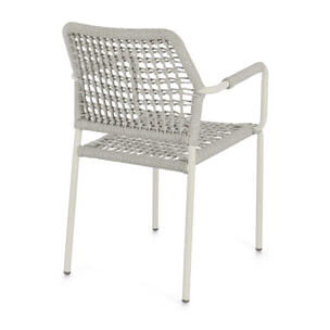 Set di 4 sedie con braccioli MIRANDA in alluminio beige e corda tortora, impilabili