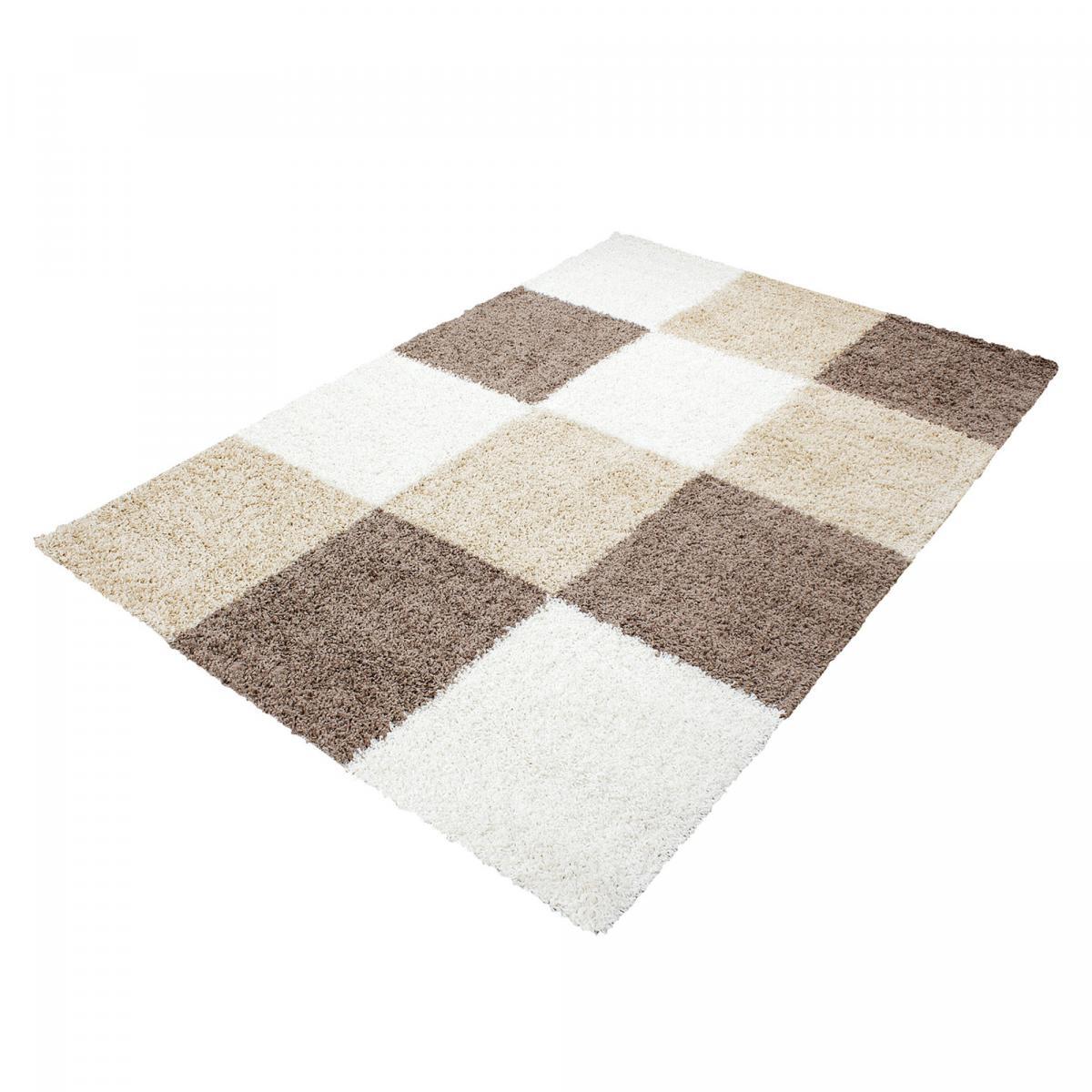 Tapis poils longs shaggy tissé motif damier JOJU