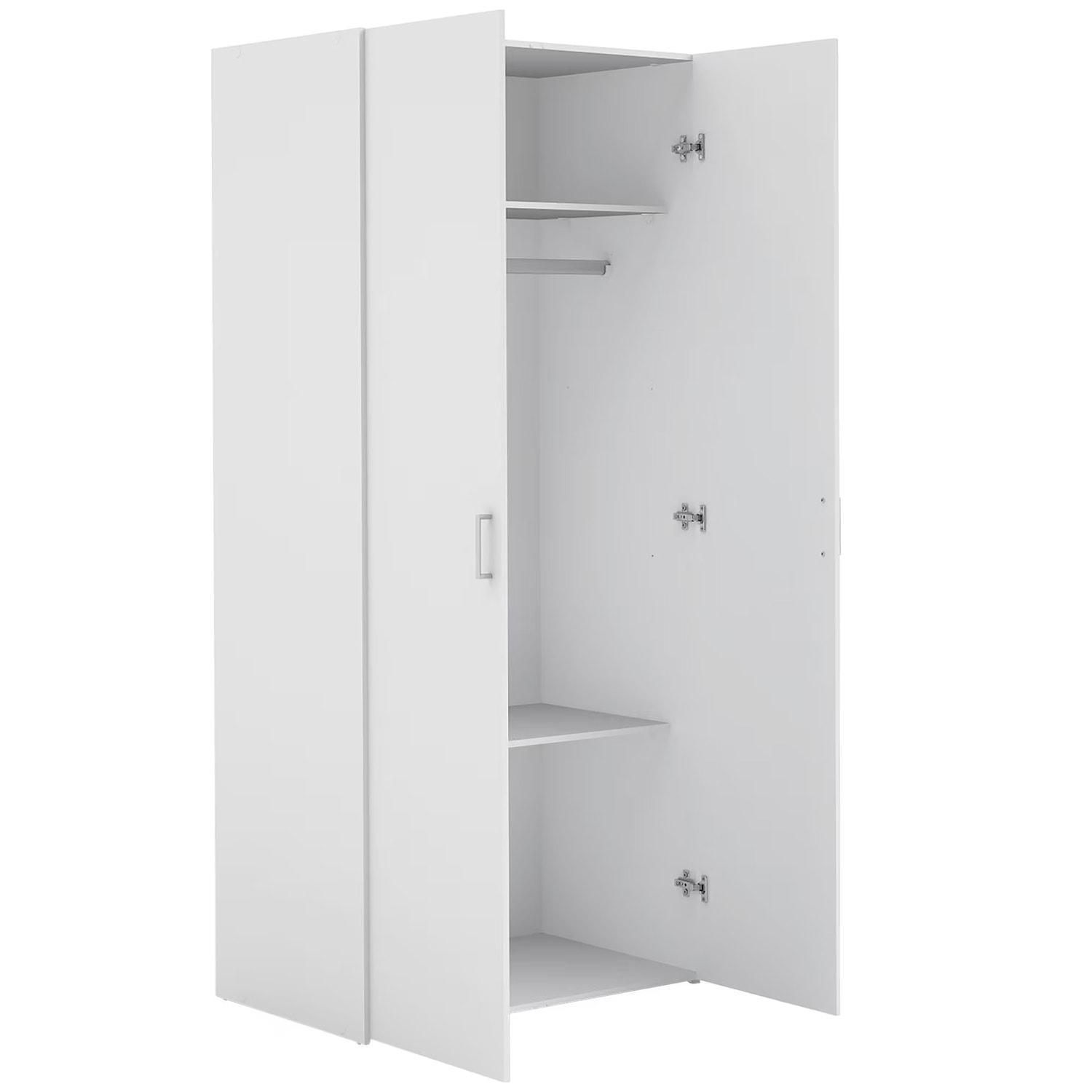 Armadio Multiuso Con 2 Ante Battenti Armadietto Design Moderno Salvaspazio Vano Con Barra Appendiabiti E Ripiani 77.6 x 49.52 x 175.4 Cm Bianco