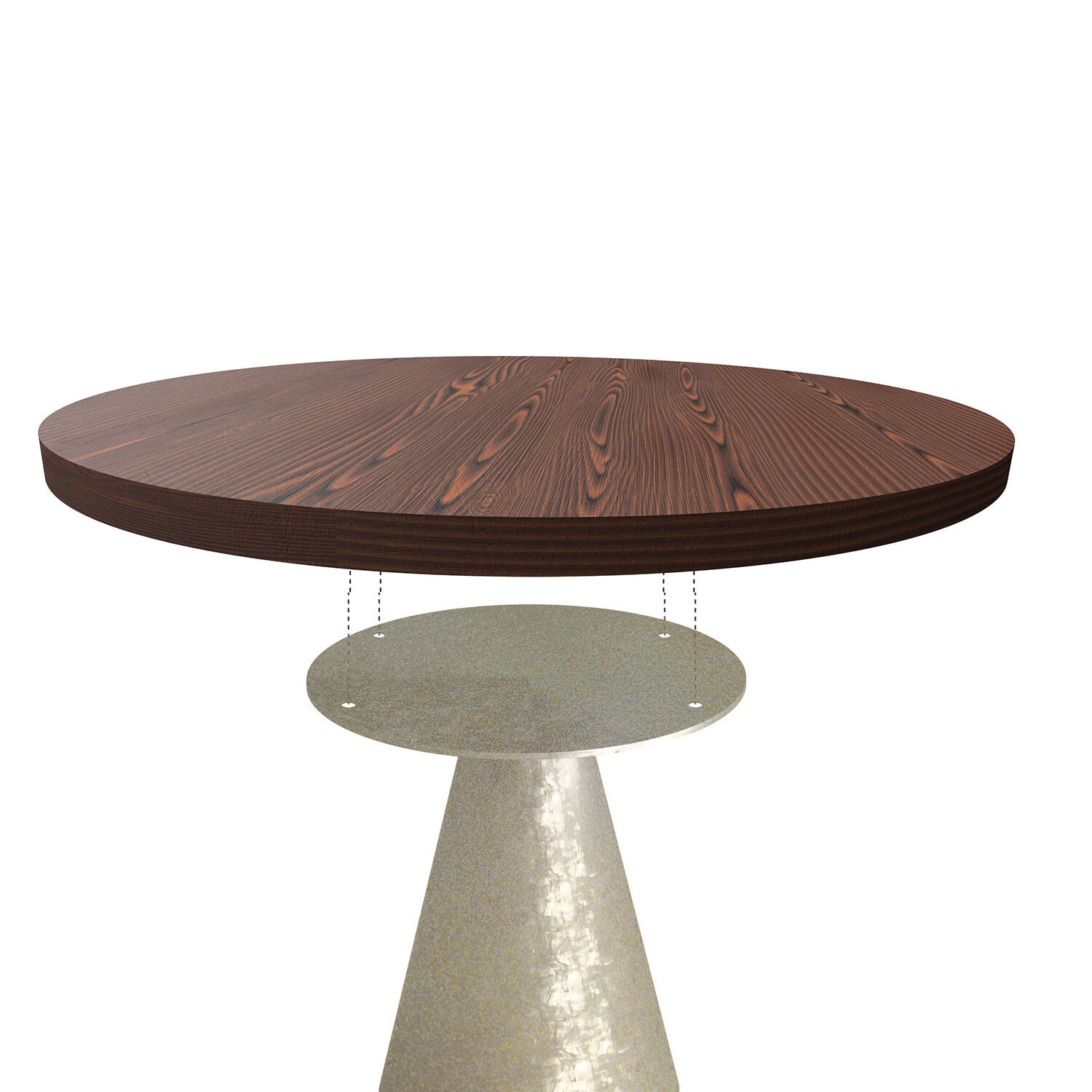 Artù Brass - Tavolo da pranzo rotondo Ø 120 cm in legno laminato con base a cono in metallo, top legno scuro