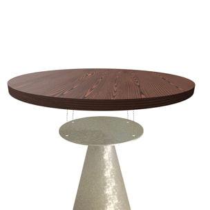 Artù Brass - Tavolo da pranzo rotondo Ø 120 cm in legno laminato con base a cono in metallo, top legno scuro