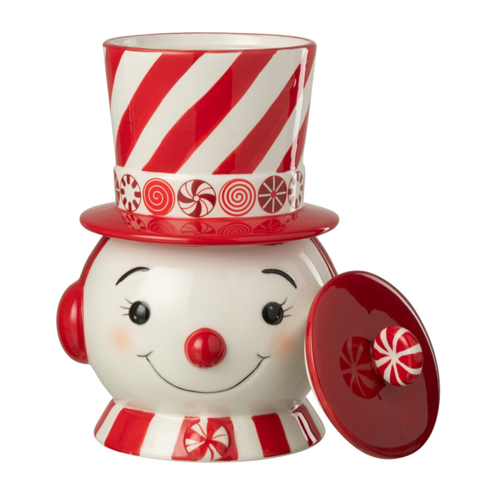 J-Line pot de conservation Bonhomme De Neige + Chapeau Dolomite - céramique - rouge/blanc