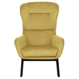Fauteuil Velours Cotele Roma Jaune Moutarde