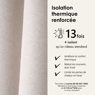 Rideau thermique phonique et semi occultant KONFOR - Blanc cassé