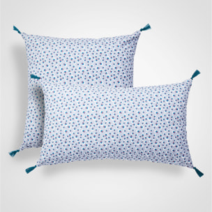 Housse de coussin imprimée 100% coton, PLUMES DE PAON