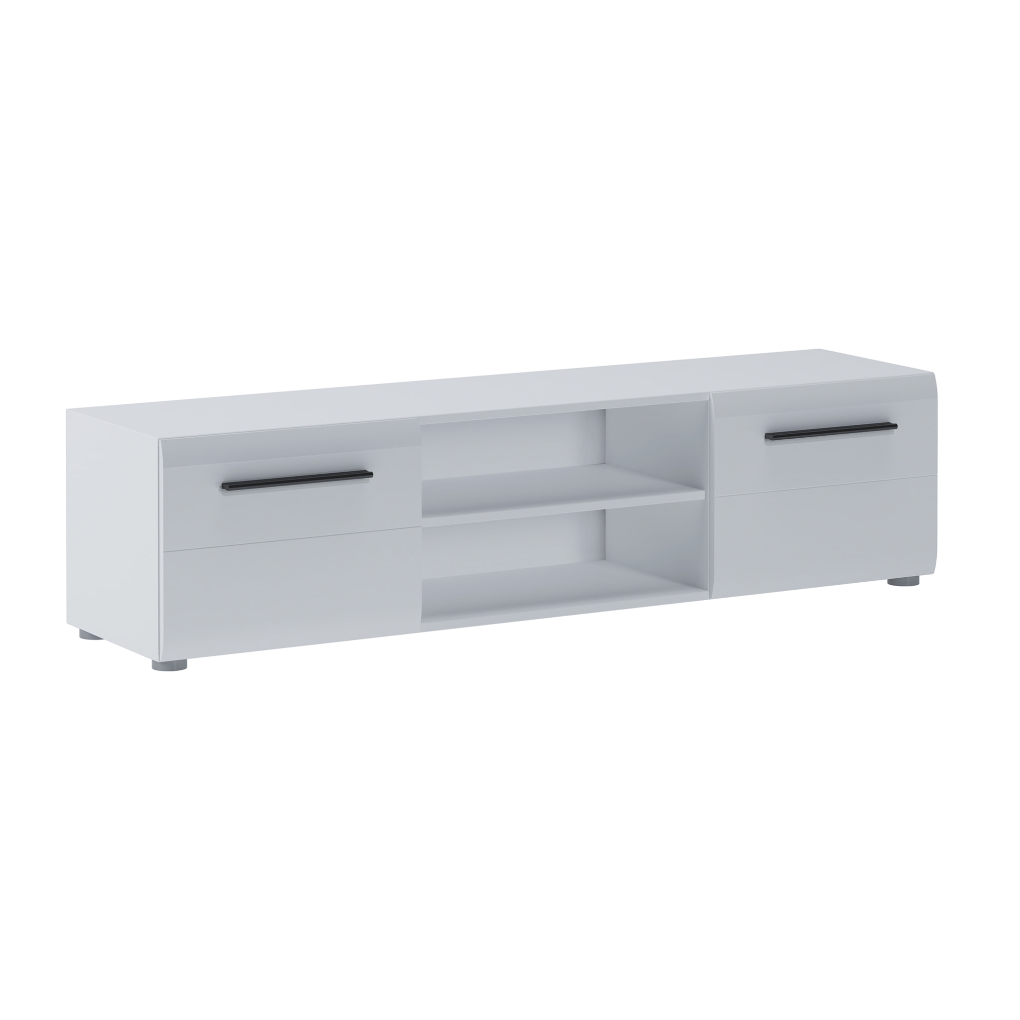 Mobile Porta TV Con Maniglie Nere Con 2 Ante E 2 Ripiani Aperti Design Moderno per Soggiorno Adatto A TV fino a 65 Pollici 160 x 40 x 39,6 Cm Bianco