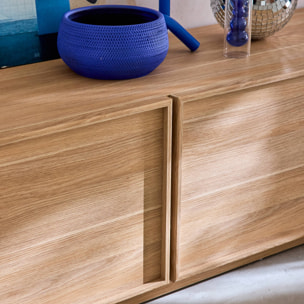 Meuble TV décor bois 3 portes naturel 180cm L 180 x P 43 x H 45cm - Kuba