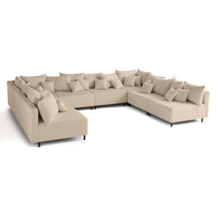 Edinburg - canapé modulable panoramique 8 places - en velours côtelé - Beige