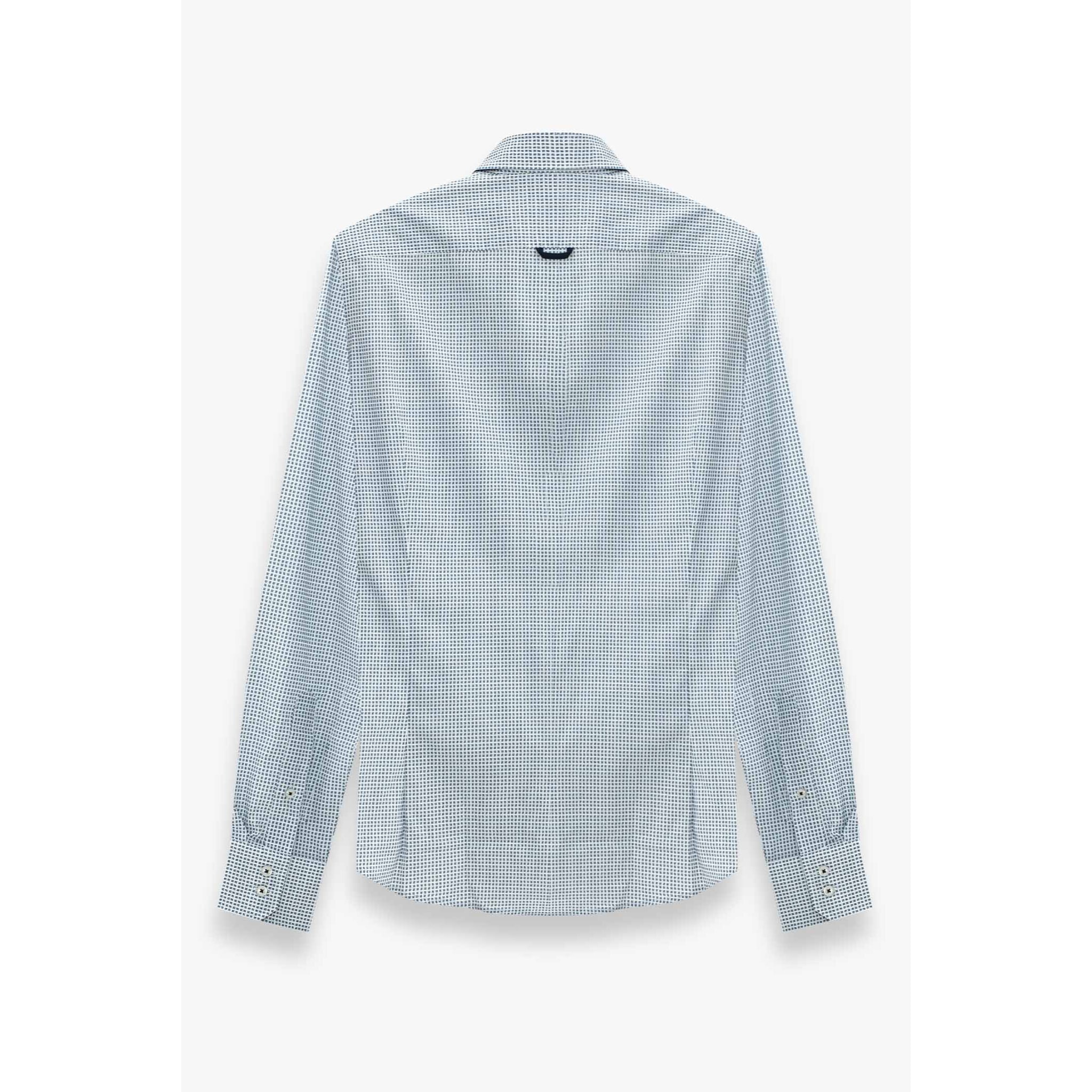Camicia Uomo 2 Bottoni Button Down Slim Popeline Stampato Bianco e Blu