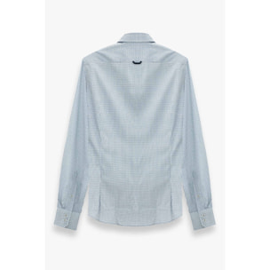 Camicia Uomo 2 Bottoni Button Down Slim Popeline Stampato Bianco e Blu