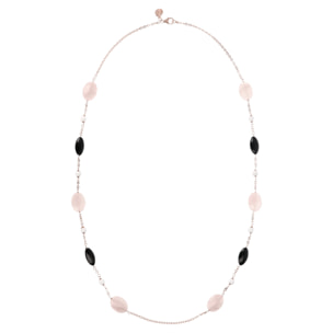 Collana Lunga con Onice Nero, Quarzo Rosa e Agata Bianca