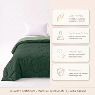 Trapunta invernale bicolor Made in Italy in microfibra di poliestere - Verde/Sottobosco