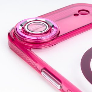 Custodia trasparente con fotocamera coperta e bordi fucsia. Magsafe per iPhone 17 Air.
