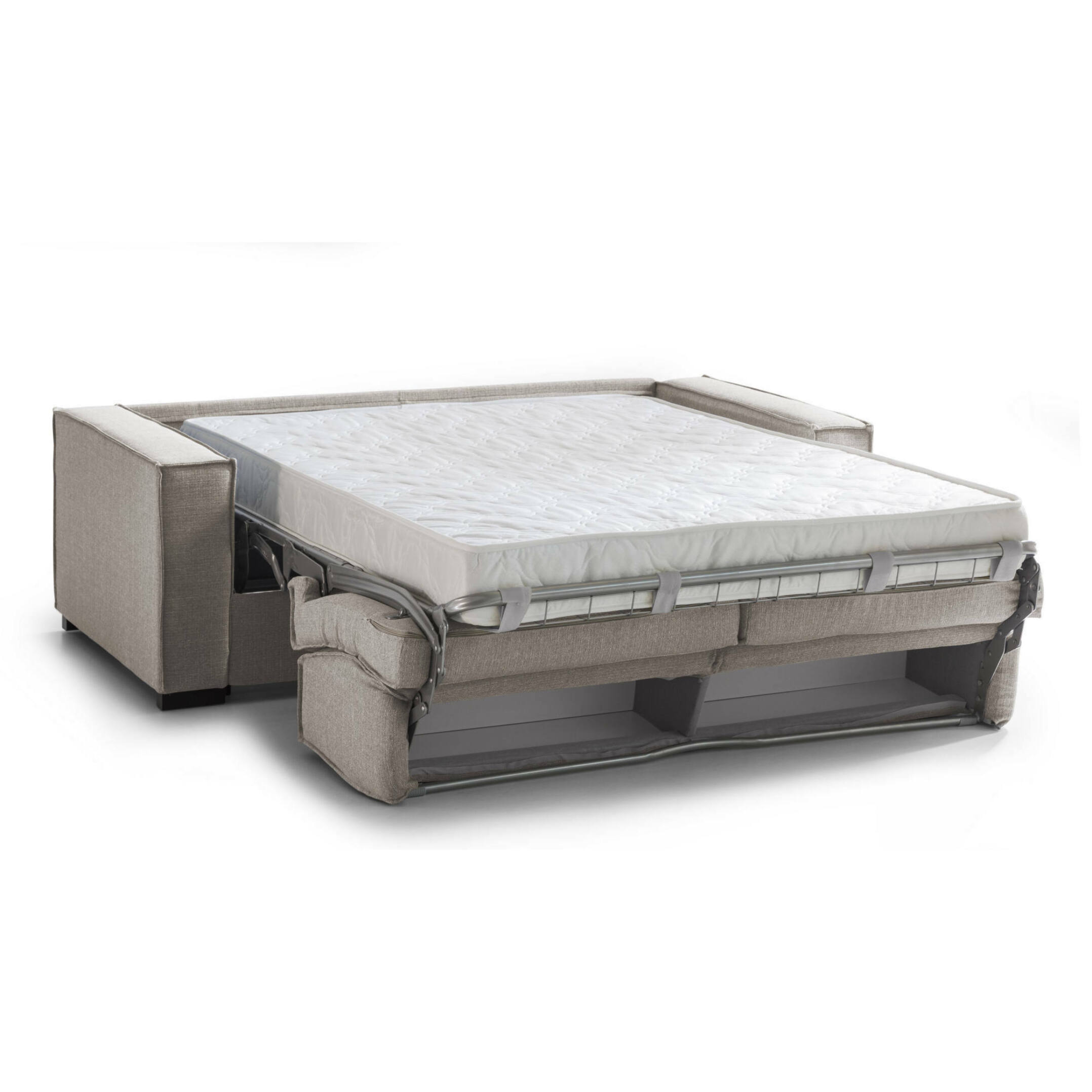 Divano letto 3 posti Asteroide, Sofà Soggiorno apertura girevole, Tessuto imbottito, Braccioli standard, 100% Made in Italy, Cm 220x95h90, Tortora