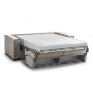 Divano letto 3 posti Asteroide, Sofà Soggiorno apertura girevole, Tessuto imbottito, Braccioli standard, 100% Made in Italy, Cm 220x95h90, Tortora