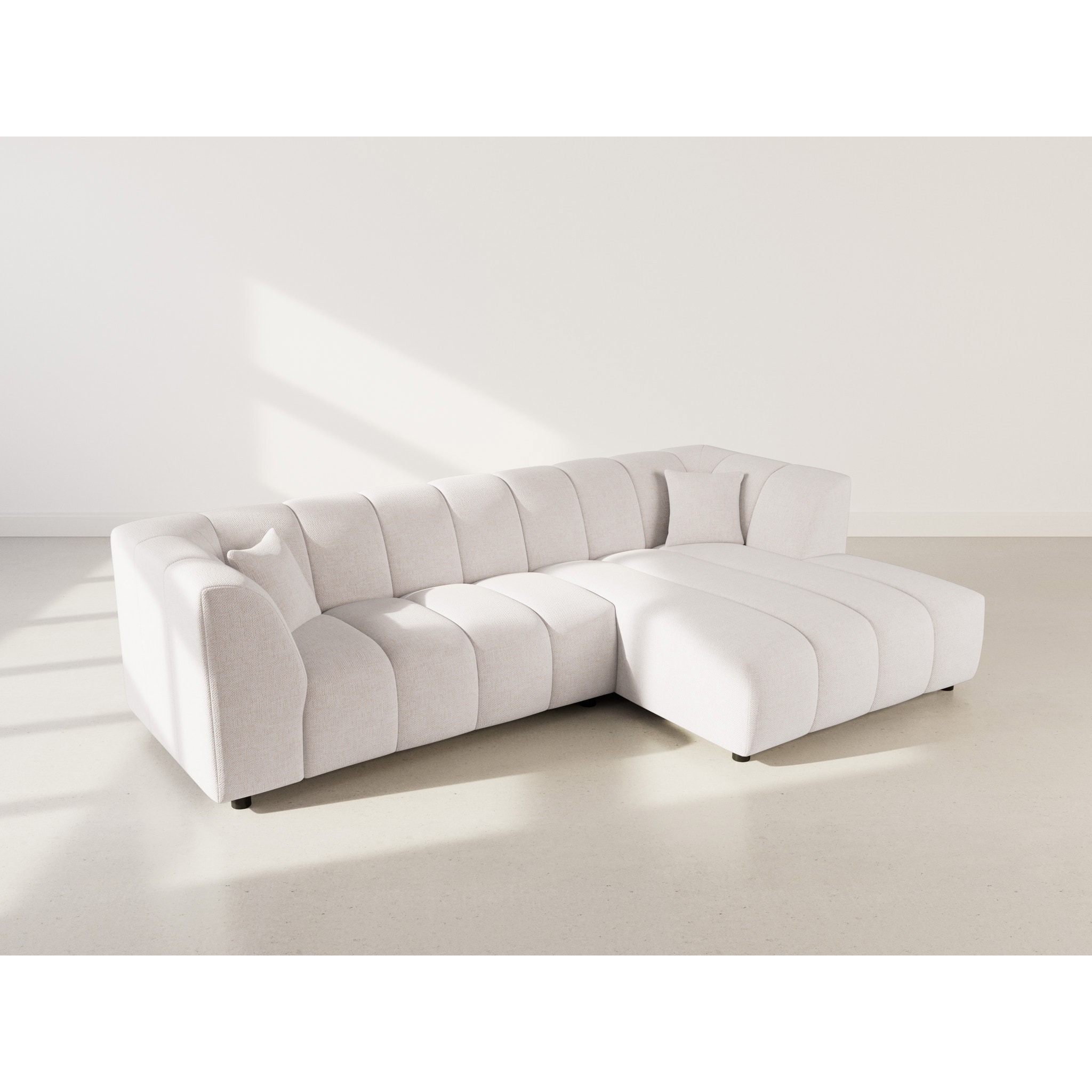 Curtis - canapé d'angle droit 4 places avec accoudoir en tissu texturé - Beige