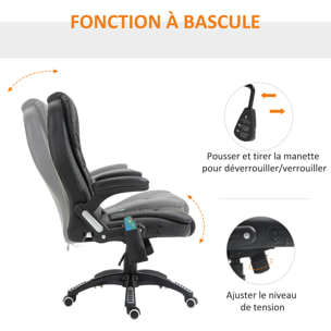 Fauteuil de bureau direction pivotant massant chauffant électrique revêtement synthétique noir