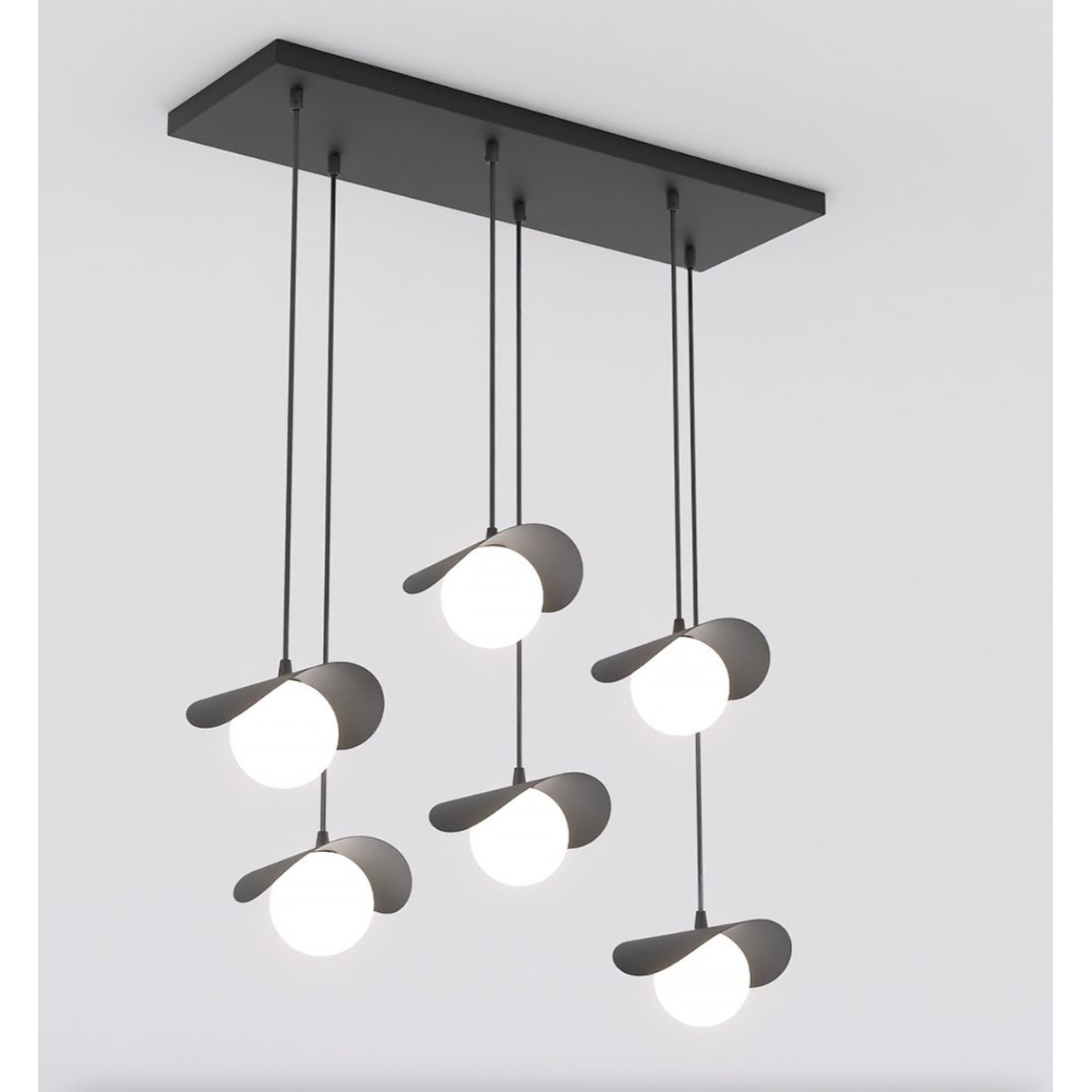 Lampada a sospensione Ritual in acciaio nero e sfere di vetro