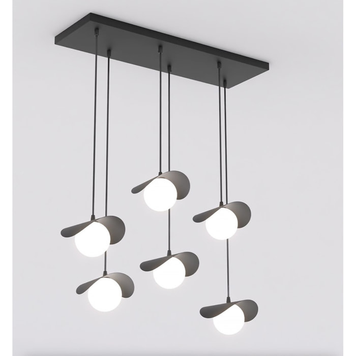 Lampada a sospensione Ritual in acciaio nero e sfere di vetro