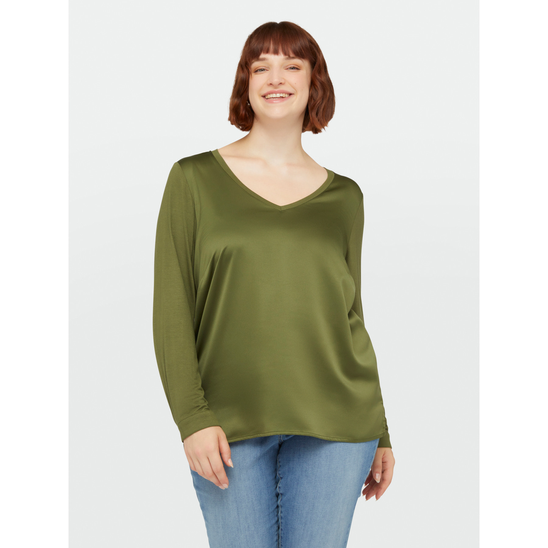 Fiorella Rubino - Camiseta con escote de pico en dos tejidos - Verde