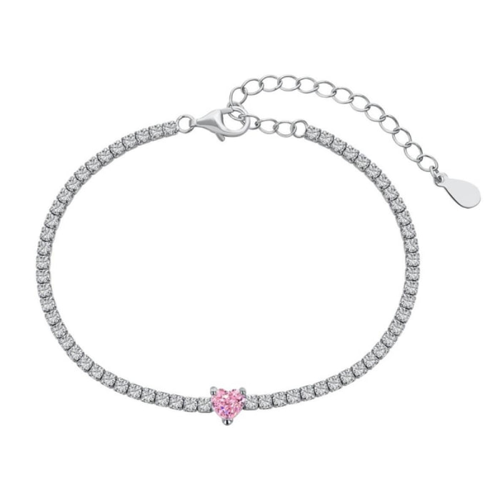 CUCO Pulsera de plata con piedra rosa central 16 cm