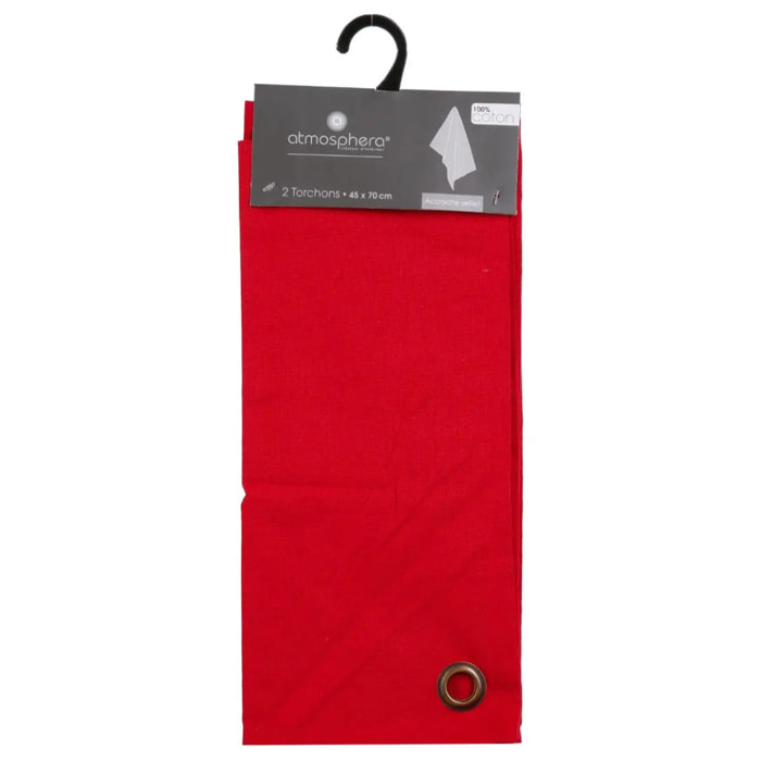Lot de 2 torchons imprimés - coton - rouge - 45x70 cm
