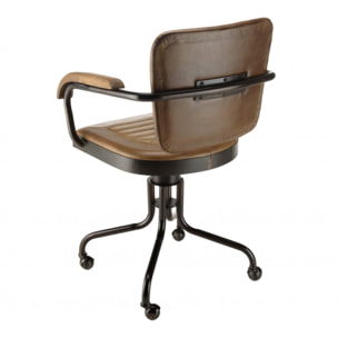 MARCEL - Fauteuil roulettes assise matelassée cuir accoudoirs manguier