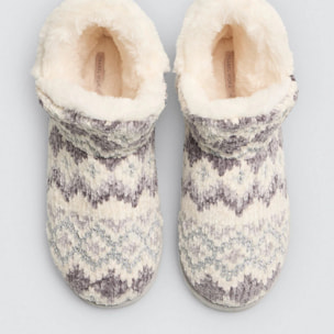 Stivali da casa con dettaglio in pelliccia con stampa etnica