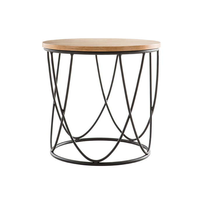 Table d'appoint ronde bois clair chêne et métal noir D42 cm LACE