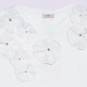 Oltre - T-shirt con applicazioni floreali - Bianco